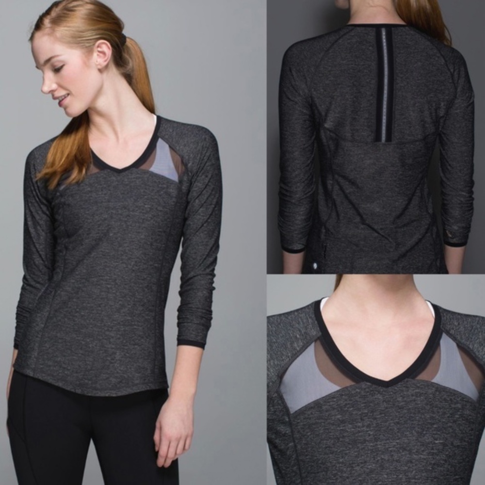 Lululemon Pace Pushed Heathered Black Long Sleeve